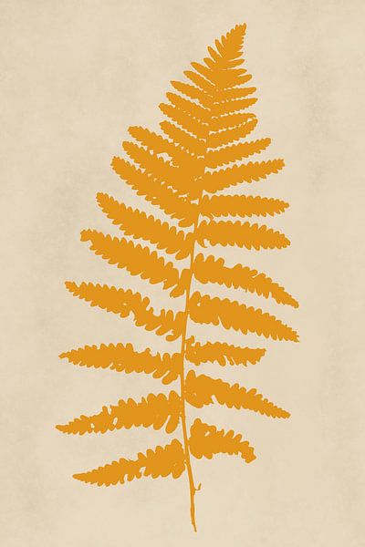Moderne botanische Kunst. Farn in Gelb auf Beige von Dina Dankers
