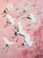 Cranes in pink background