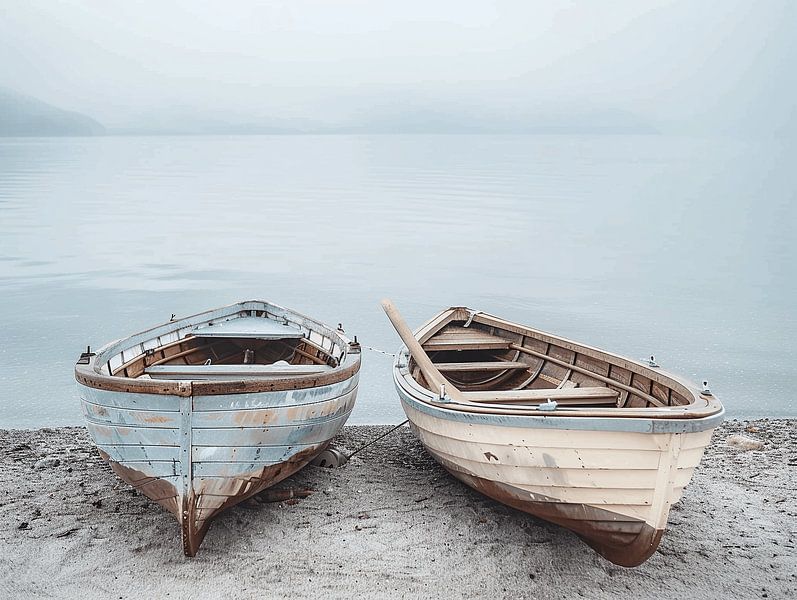 Peaceful Pastel-coloured Lakes of Istria with wooden boats by Karina Brouwer