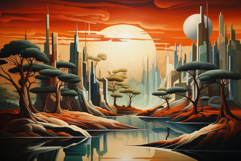 Bizarre surreal art deco landscape of an alien planet by Art Bizarre