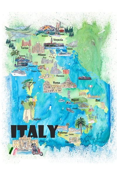 Italien Illustriertes Reiseplakat Lieblingskarte Touristische Höhepunkte von Markus Bleichner