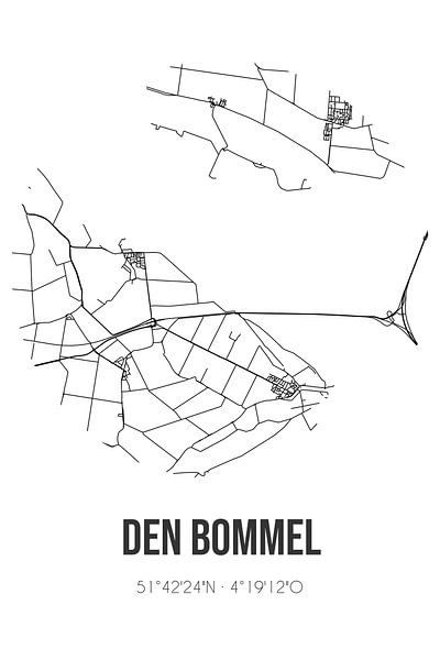 Den Bommel (Südholland) | Karte | Schwarzweiß von Ortsdrucke