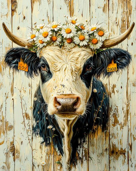 Cow Serenade - Bright flower dreams by Klaus Tesching - Art-AI