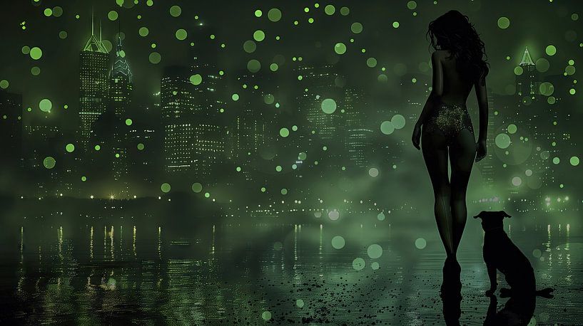 City night with people and dogs by Frank Heinz