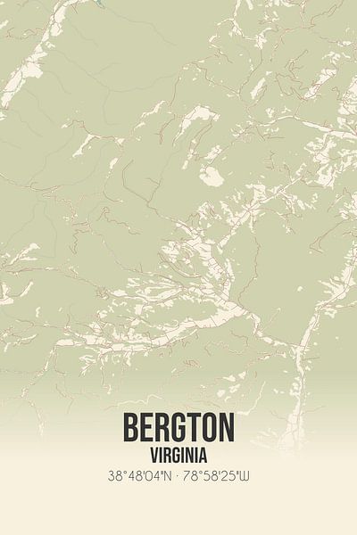 Alte Karte von Bergton (Virginia), USA. von Ortsdrucke