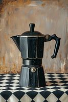 Coffee - Percolator - black on checkered tablecloth