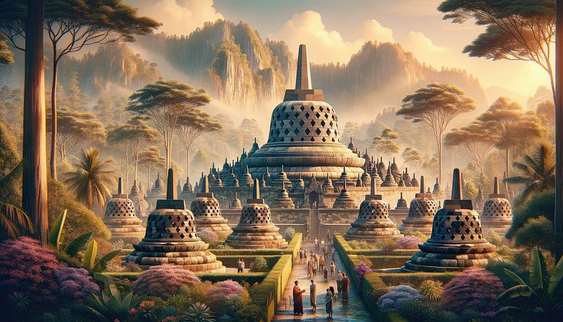 Morning Mystique at Borobudur in Java by Jeroen Kleiberg