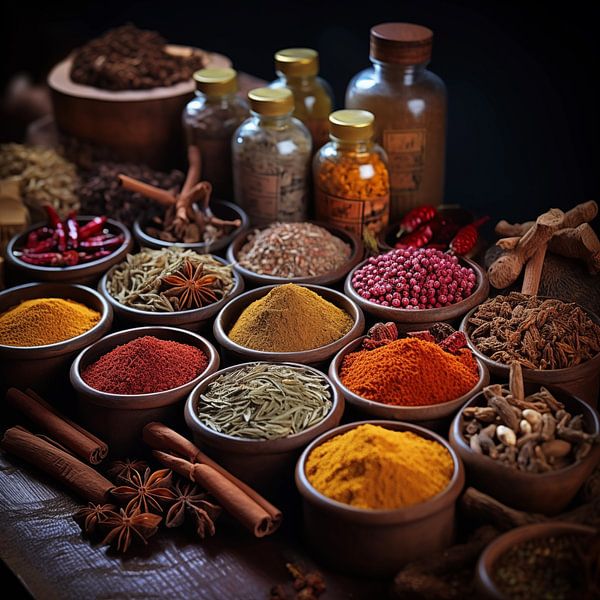 Sammlung von Kräutern und Gewürzen von Schwarzer Kaffee