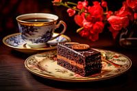 Chocoladetaart en Koffie in Porselein - Klassiek Stilleven