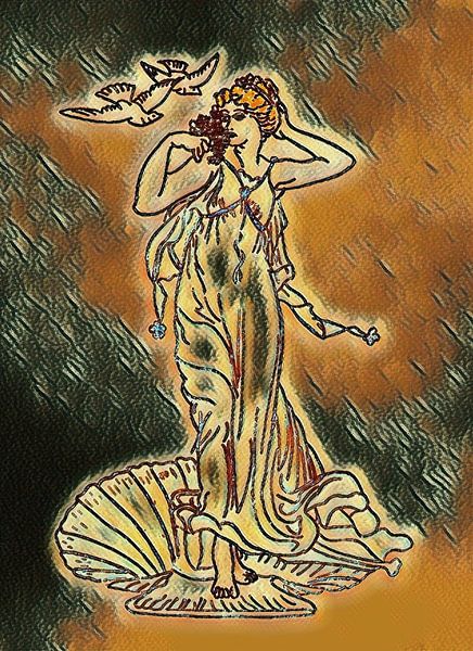 Lady with two pigeons ( own drawing adapted ) by Jose Lok