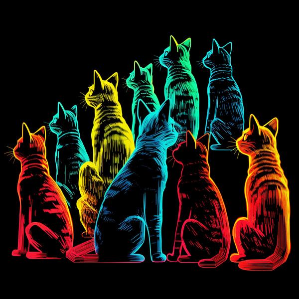 Katzen Rückseite Neon bunt Pop Art Silhouetten Gruppe von gm_designs