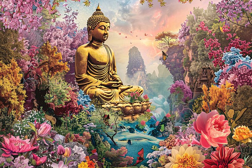 Buddha-Meditation im eklektischen Blumengarten von Art & Soul Creations