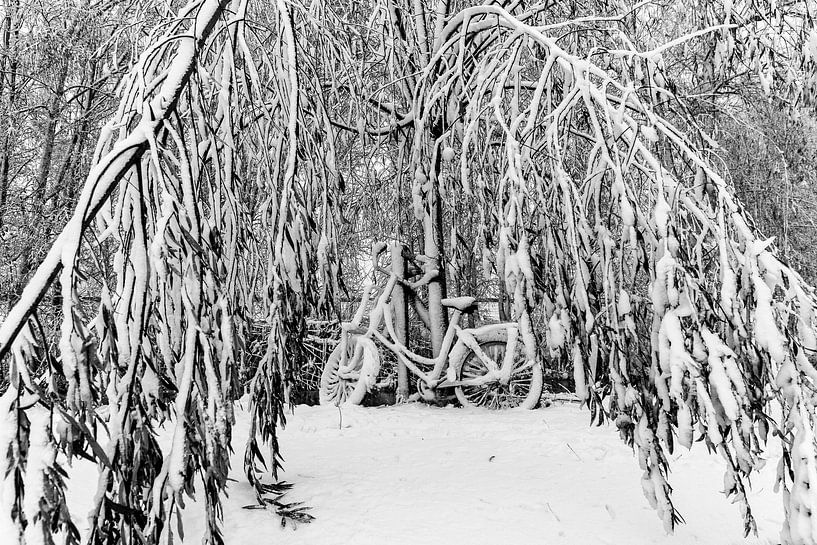 Verschneites Fahrrad in einer Winterlandschaft von AwesomePics