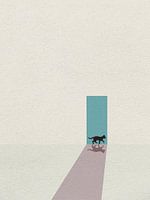 Minimale Kunst der Katze vor der Tür