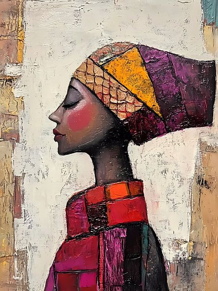 Gemischte Medien Porträt Frau mit Turban von haroulita