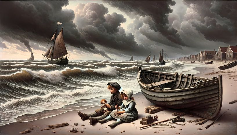 Stormy Dutch Seashore: 1870s by Sanne den Engelsman