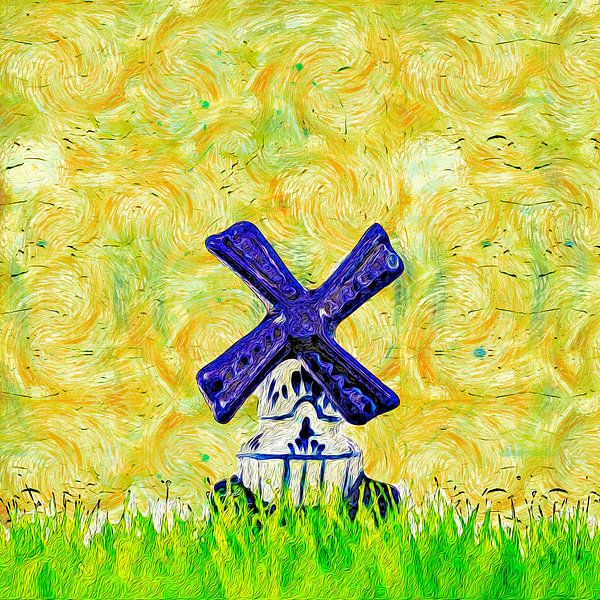 The Delft blue windmill a la van Gogh by Martin Bergsma