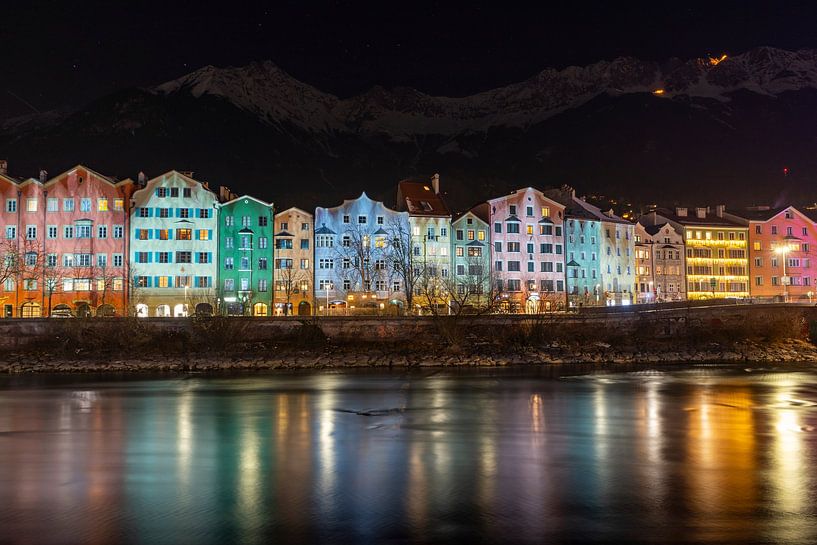Innsbruck in Austria Tyrol with traditional buildings and panoramic views of the Alpine peaks at night in a beautiful colour by Animaflora PicsStock