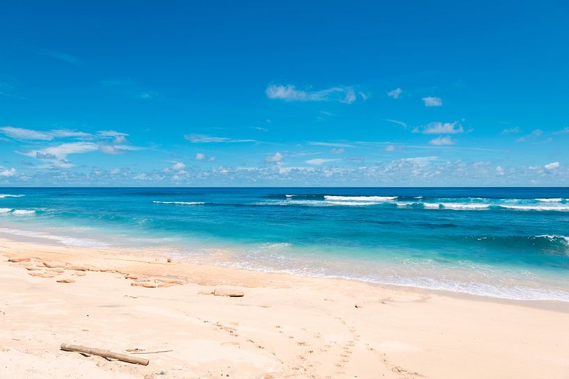 Beautiful White Beach with Bright Blue Water (Pantai Nunggalan Beach) in Bali, Indonesia by Troy Wegman