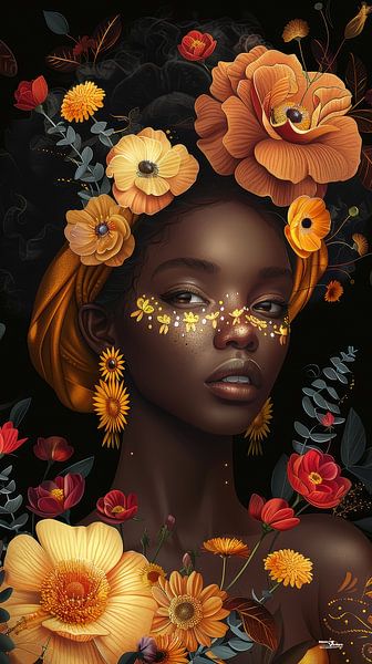 afrikanische Frau mit Blumen von Gelissen Artworks