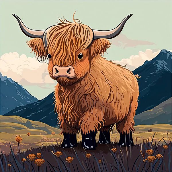 Scottish Highlander in field by Harvey Hicks