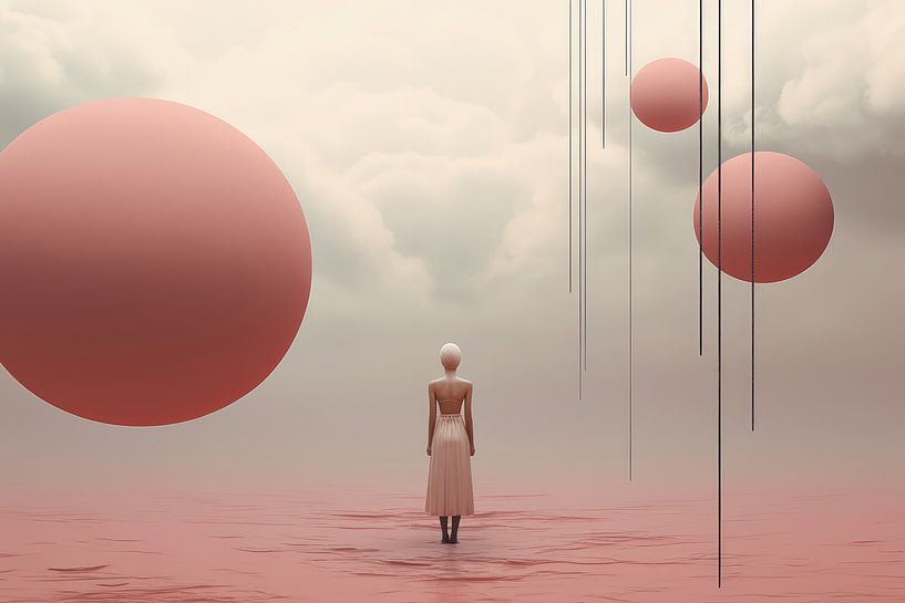 Digital erstellte abstrakte minimalistische und surreale bizarre Landschaft und Bewohner von Art Bizarre