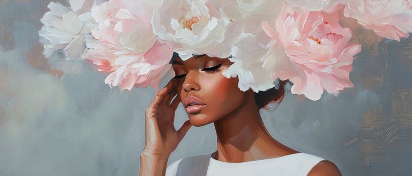 Frau mit Blumenkrone – Sanfte Eleganz von Poster Art Shop