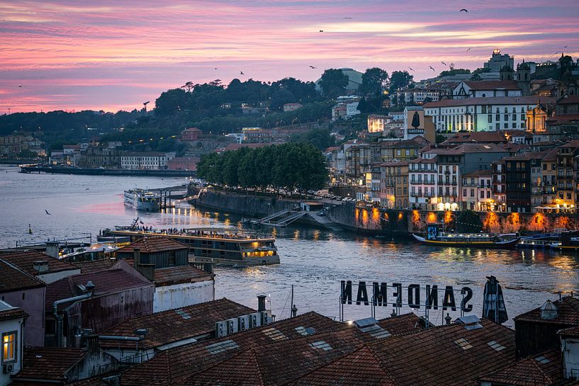 Sonnenuntergang über dem Fluss Douro in Porto von Piermarco Raimondo