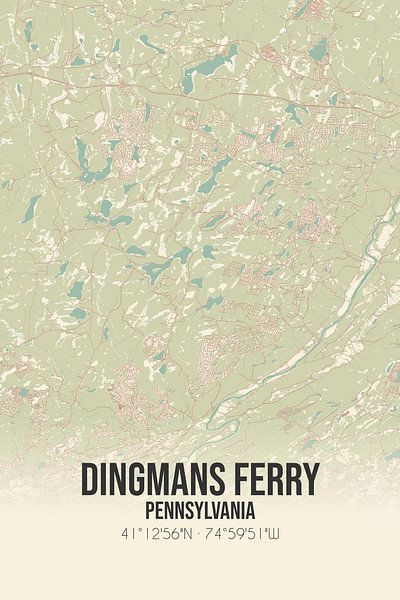 Alte Karte von Dingmans Ferry (Pennsylvania), USA. von Ortsdrucke