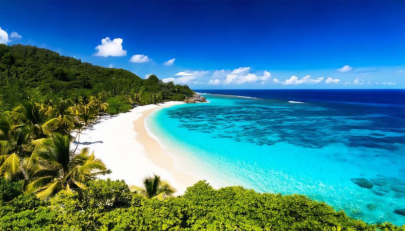 Plage avec palmiers et mer par Mustafa Kurnaz