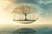 Dreamscape - Tree and Sailboat in Surreal Landscape