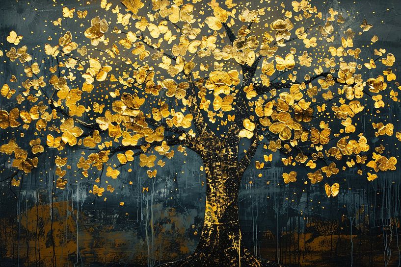 Wunderschöner goldener Baum mit Blättern von Art & Soul Creations