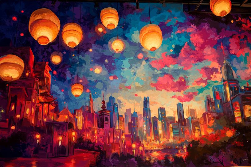 Éclairage urbain au crépuscule par Poster Art Shop