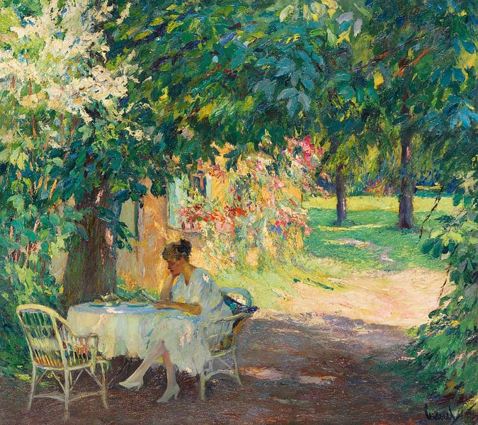 Edward Cucuel, Summer in the garden of the artist's villa on Lake Starnberg, ca 1915 by Atelier Liesjes