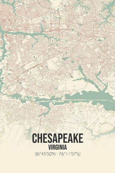 Carte ancienne de Chesapeake (Virginie), Etats-Unis. par Affiches de lieux
