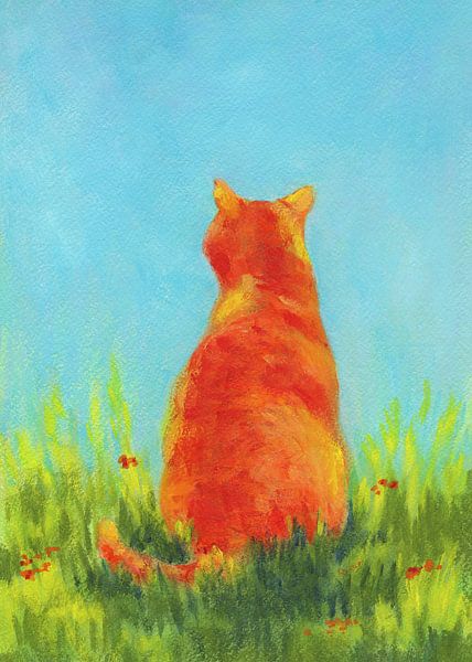 Rote Katze in der grünen Wiese von Karen Kaspar