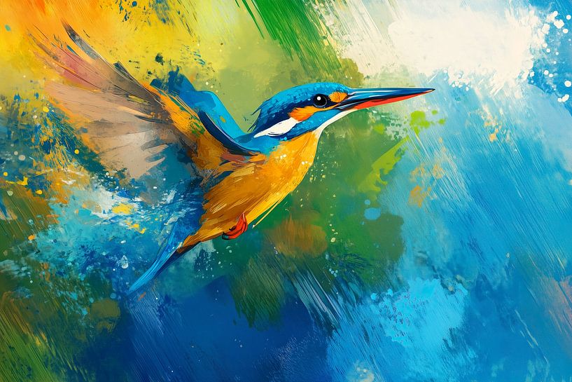 Eisvogel taucht ins Wasser von Richards Fine Art