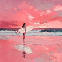 Woman surfer pink sunset