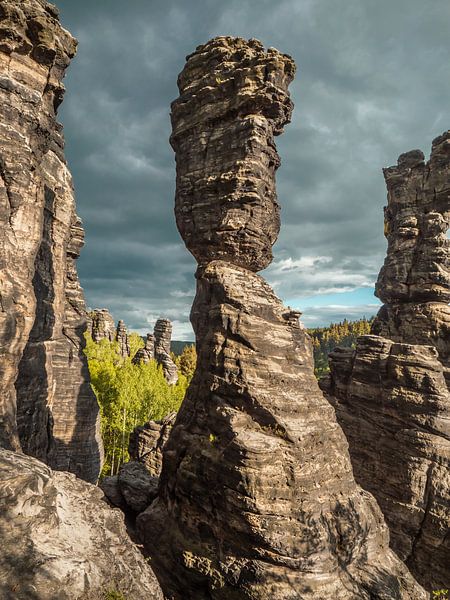 Bielatal, Saxon Switzerland - Herkulessäulen with climber by Pixelwerk