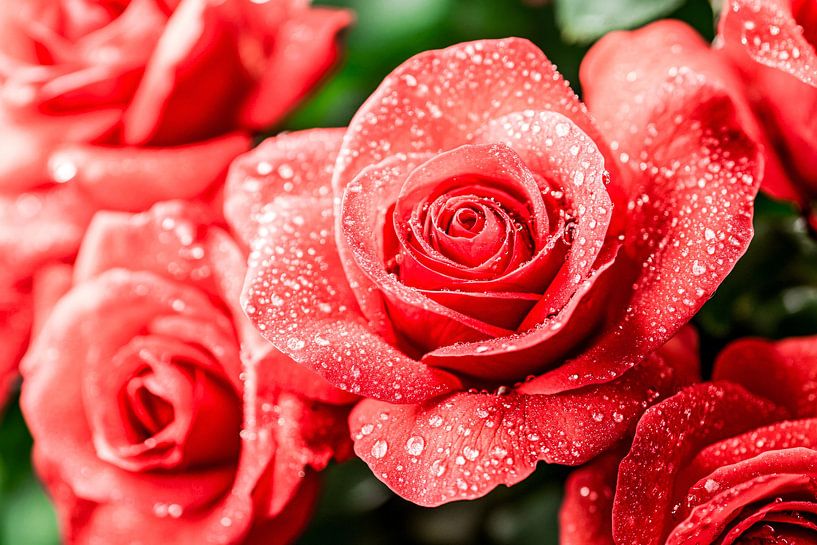 Roses rouges avec gouttes d'eau par Imperial Art House