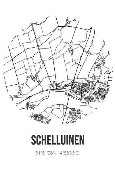 Schelluinen (South-Holland) | Carte | Noir et Blanc par Affiches de lieux