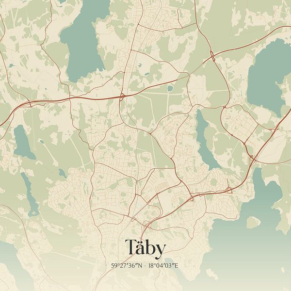 Alte Karte von Täby, Schweden. von Ortsdrucke