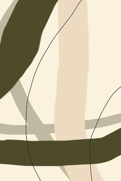 Moderne abstrakte minimalistische organische Formen in Grün, Beige, Schwarz IV von Dina Dankers