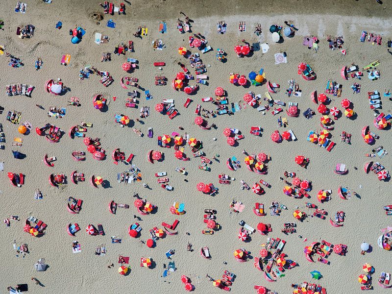 Sonnenanbeter am Strand von Zandvoort an einem heißen Sommertag von Marco van Middelkoop