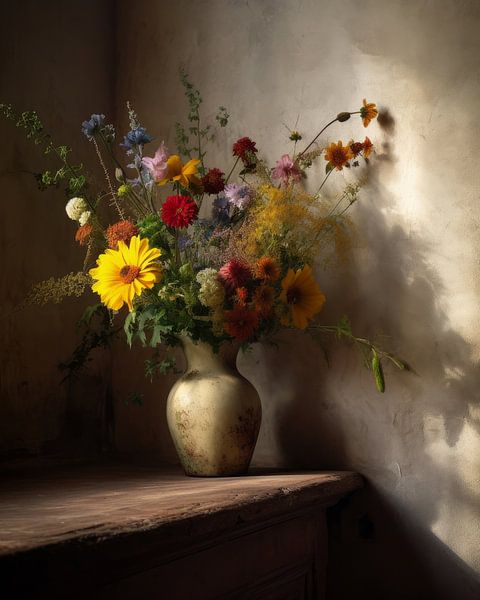 Ländliches und stimmungsvolles Stillleben mit Feldblumenstrauß von Studio Allee