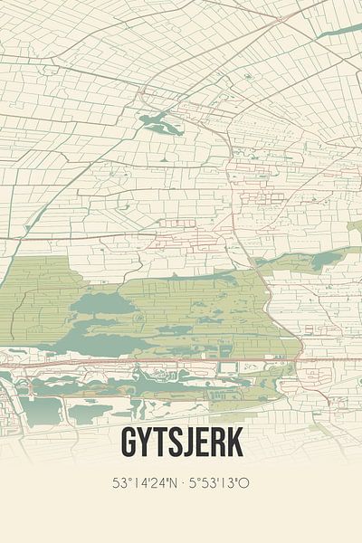 Alte Karte von Gytsjerk (Fryslan) von Ortsdrucke