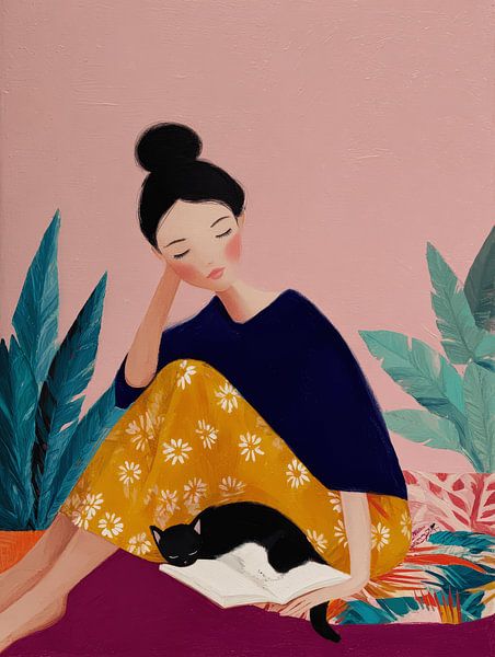 Chillen mit einem guten Buch und der Katze von Studio Allee