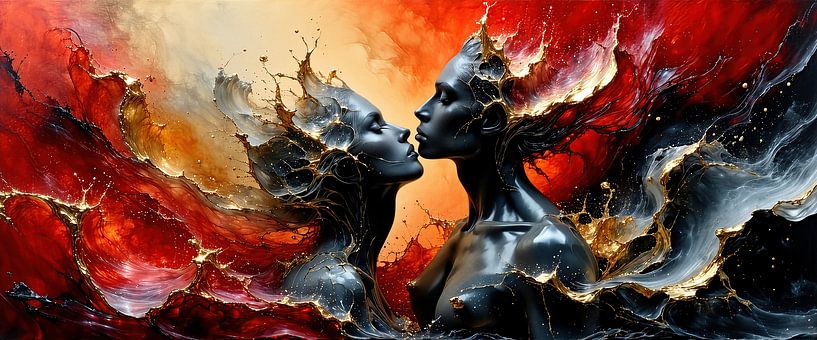 Lesbian couple between longing and fusion - Two women like marble in a river of colours - An encounter between closeness, expectation and silent desire by AidasignArt