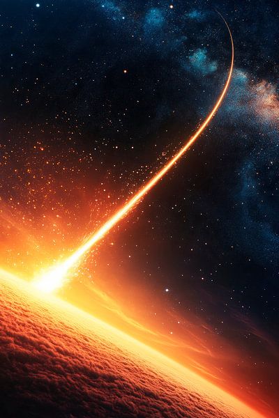 Glühender Meteorit über der Erde von Poster Art Shop