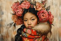 Porträt eines Mädchens mit bunter Kleidung und Blumen im Haar